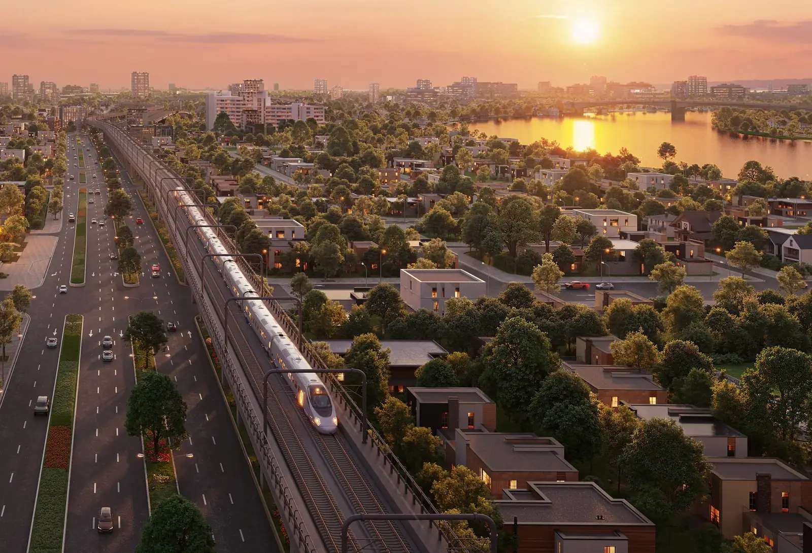 Phối cảnh The Emerald Boulevard nhìn ra Đại lộ Bình Dương, đường Vĩnh Phú 10 và sông Sài Gòn