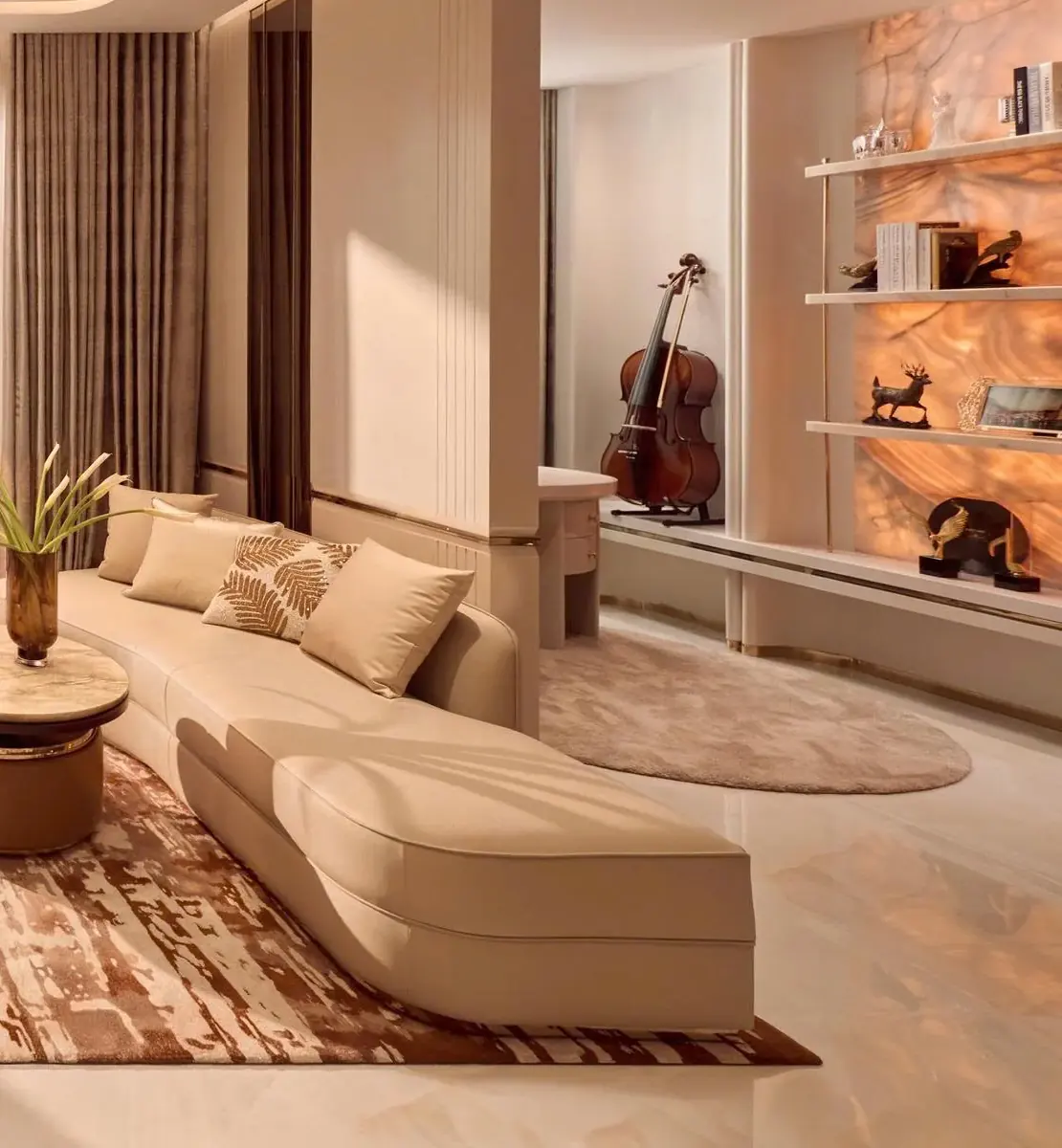 Chi tiết nội thất căn hộ mẫu The Emerald Boulevard với kệ đá onyx phát sáng và sofa